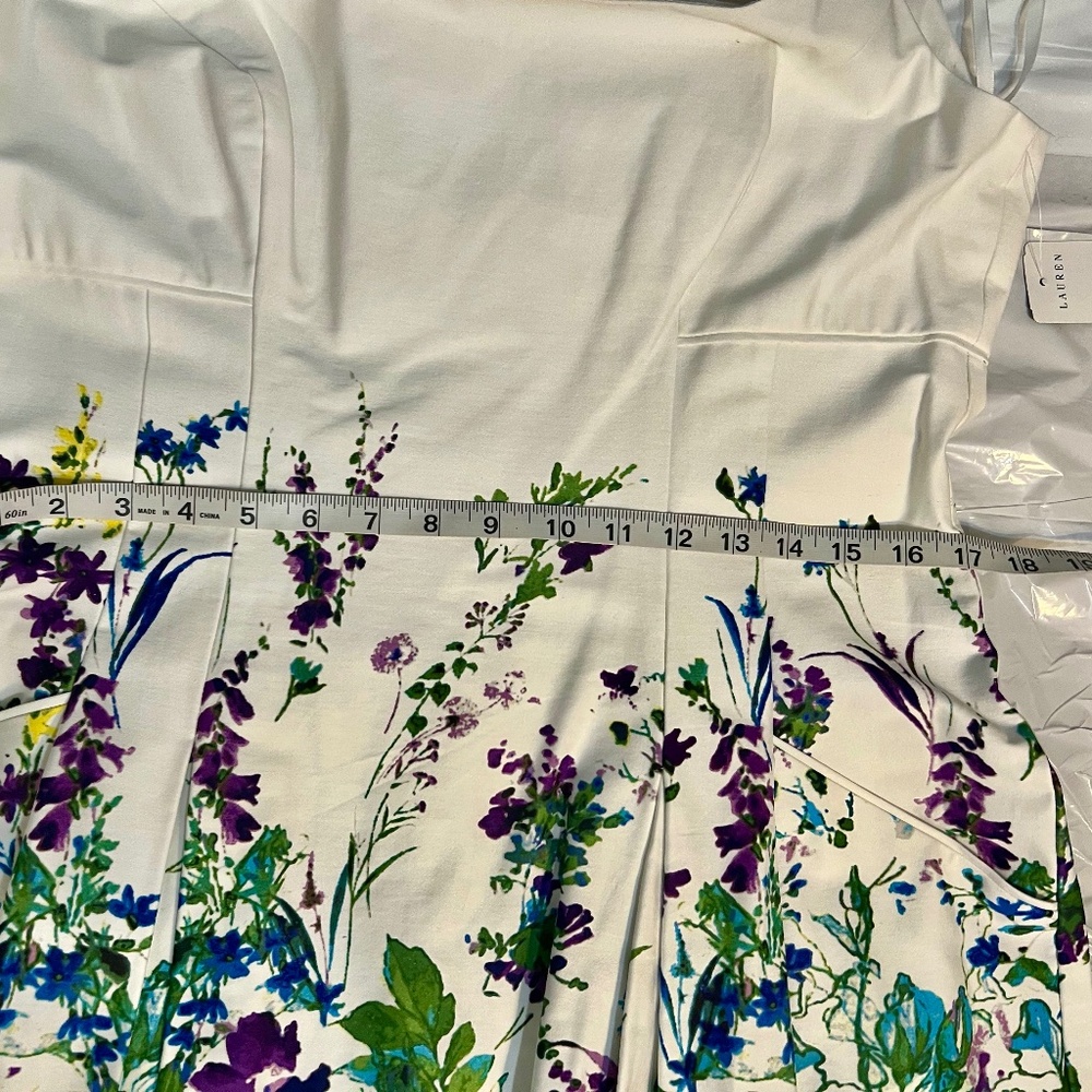 NWT Lauren Ralph Lauren Women’s Floral Fit & Flare Dress White Multi Size 14 - Picture 13 of 15
